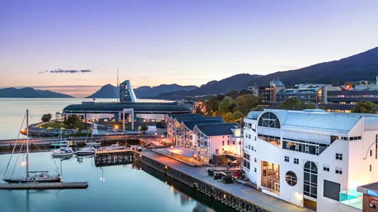 Arial view of Thon Hotel Moldefjord with scenic background