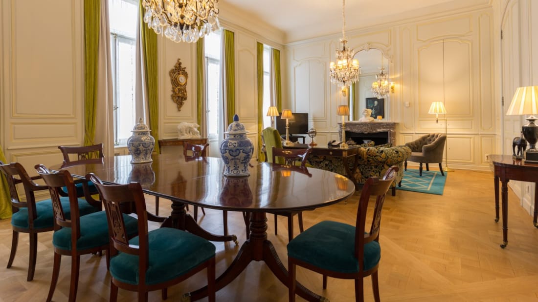 Spisebord i royal suite på Stanhope Hotel i Bruxelles
