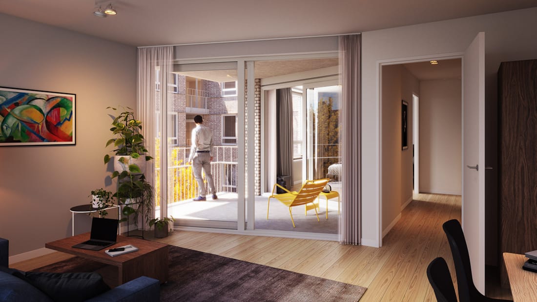 3D-afbeelding van een appartement in het Hulstkamp-gebouw