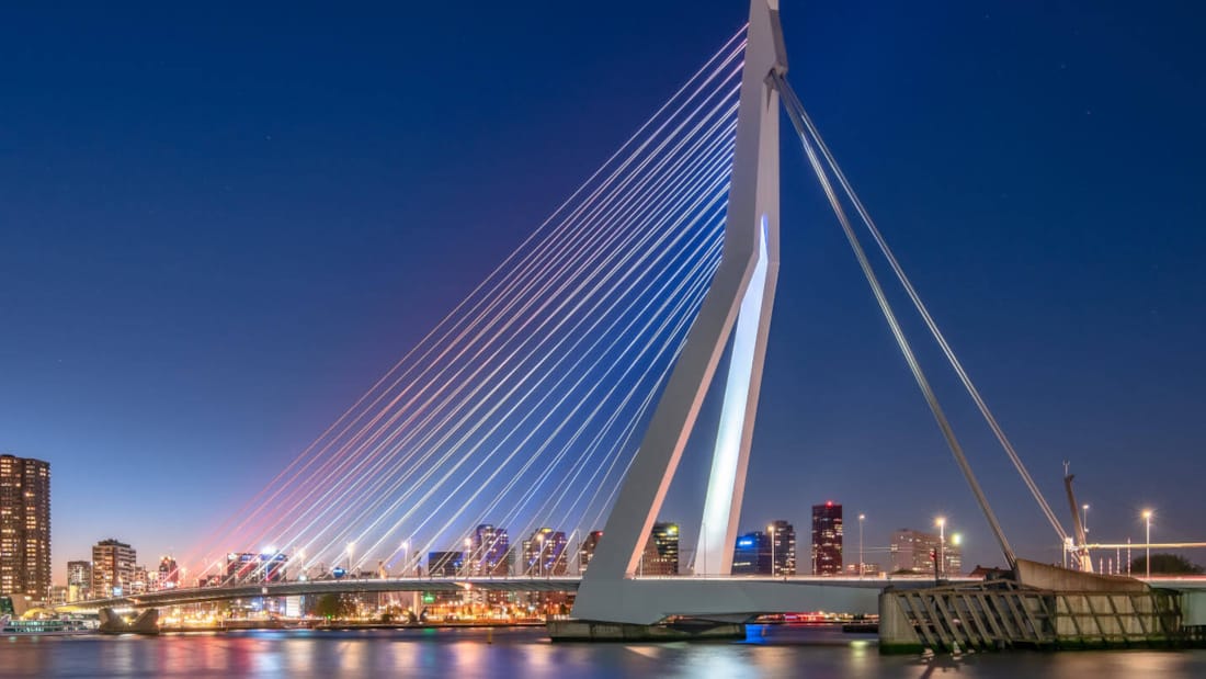 The Erasmus Bridge over the Maas River in Rotterdam