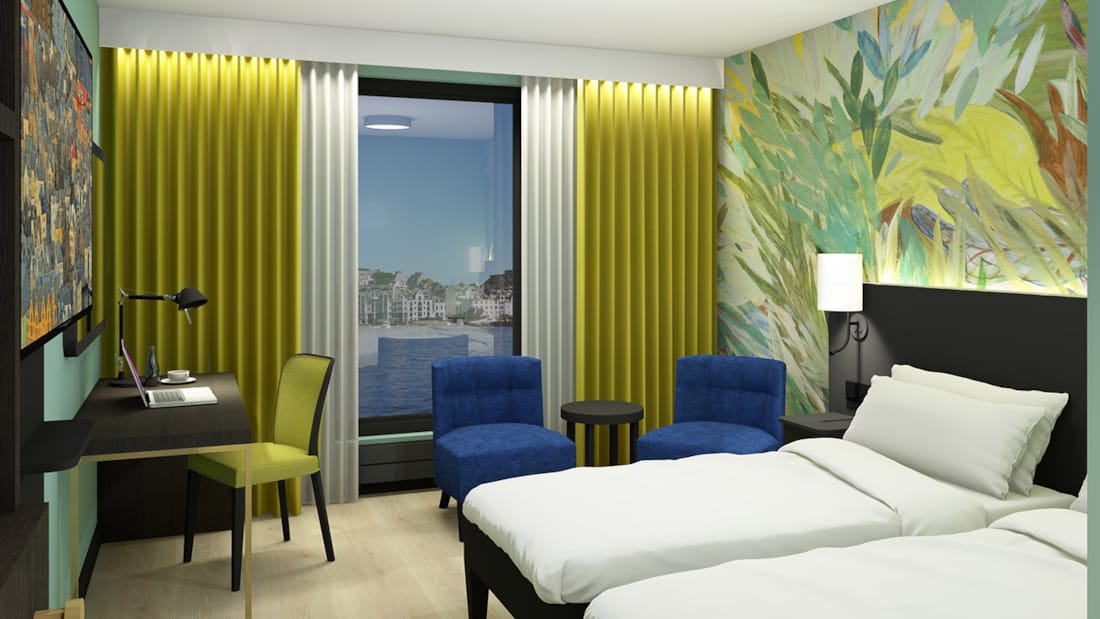 3D-afbeelding van een hotelkamer