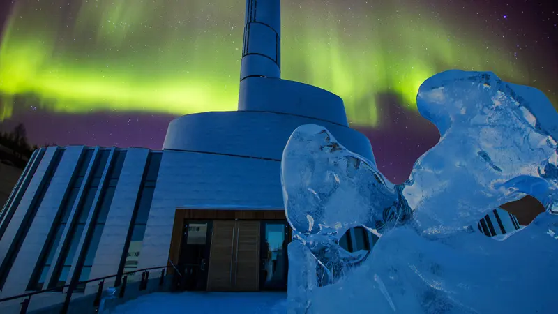Northern lights over the Northern Lights Cathedral in Alta.