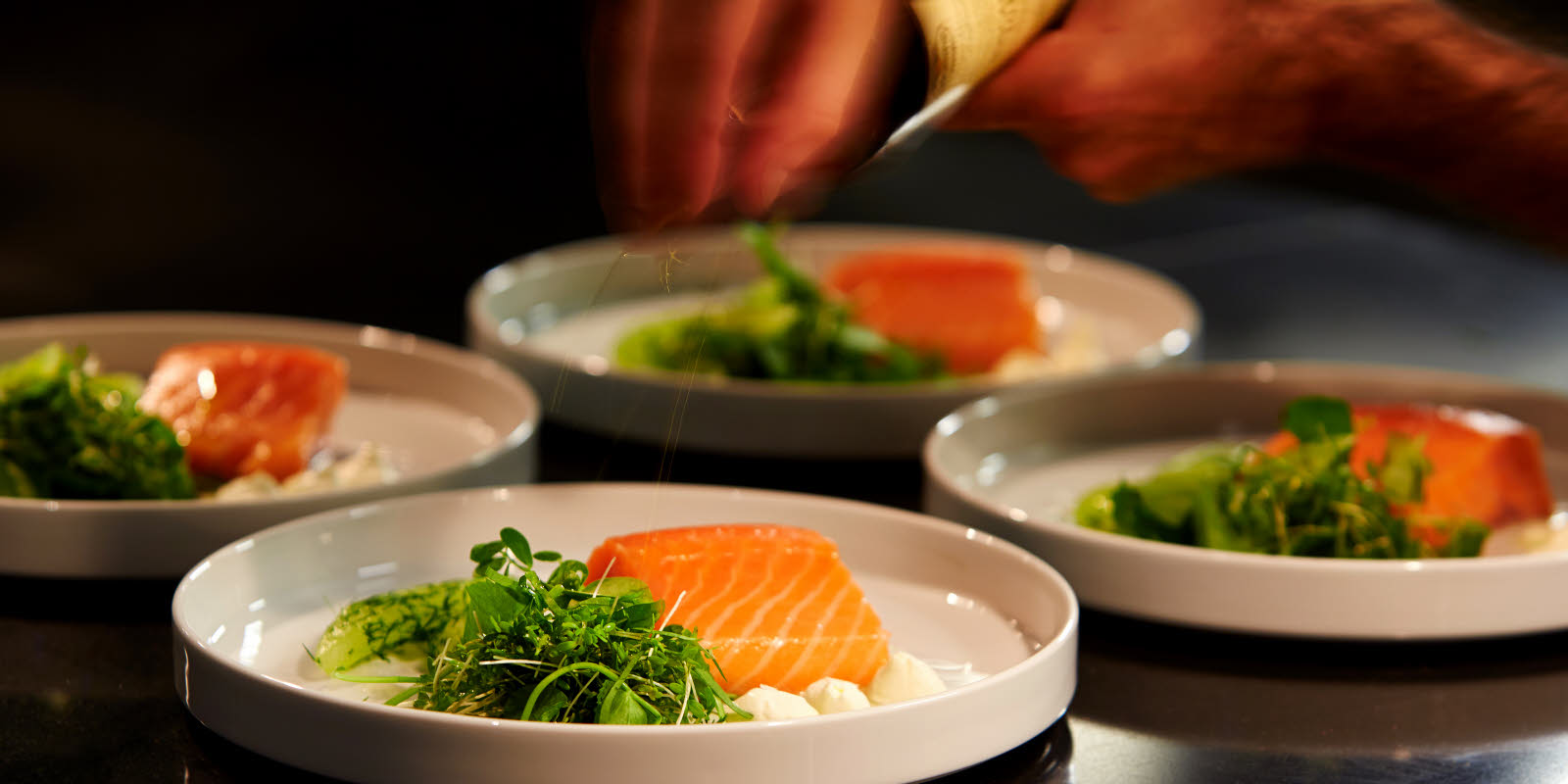 Elegant plates with dinner at Restaurant Ask