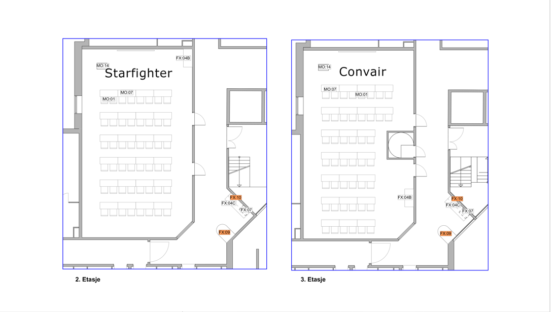 Plantegning over 2. og 3. etasje i konferanseavdelingen på Thon Hotel Bergen Airport