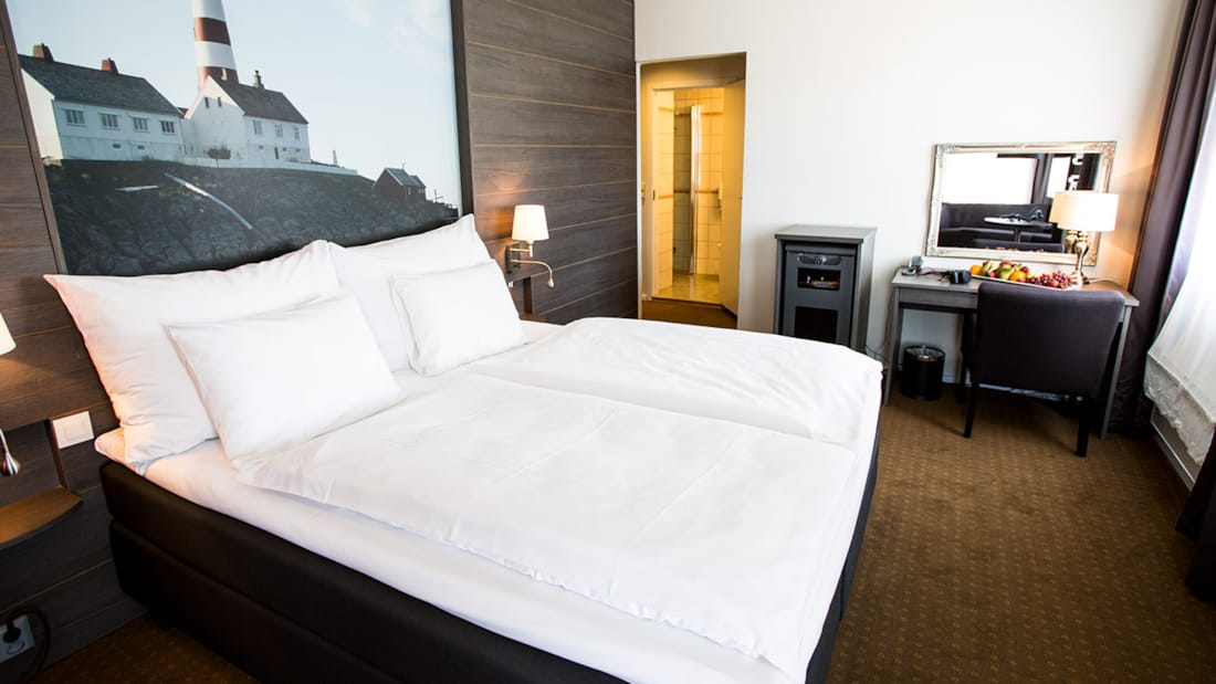 double bed in suite at skagen hotel