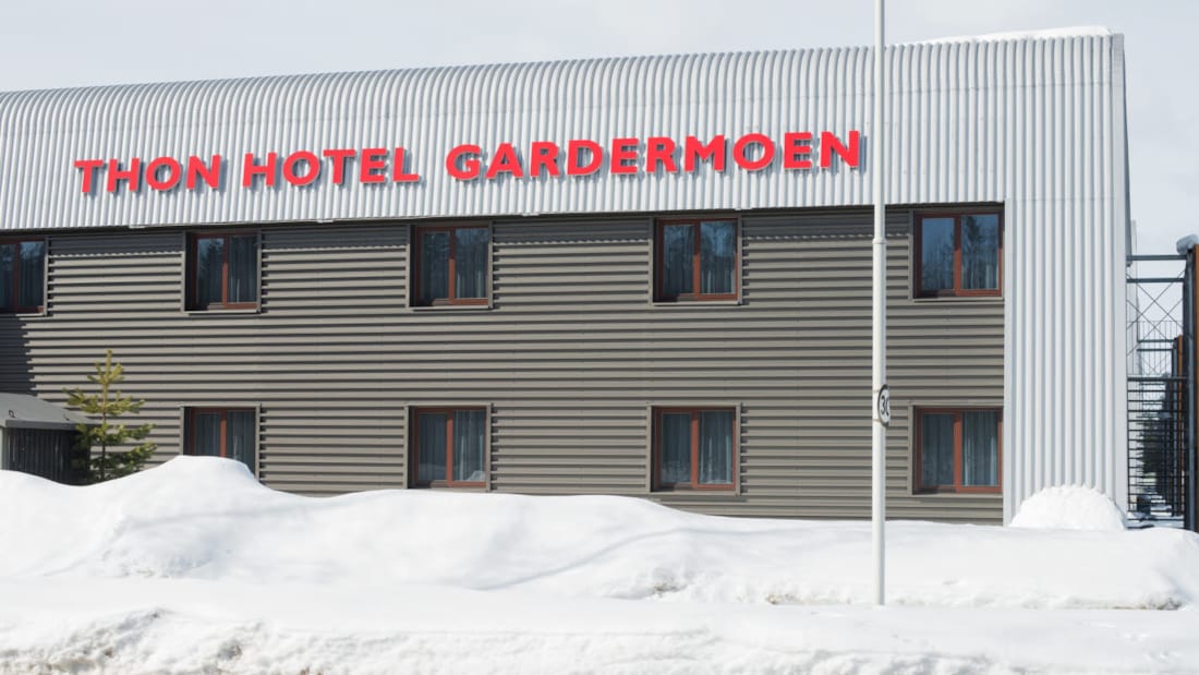 Thon Hotel Gardermoens fasad vintertid