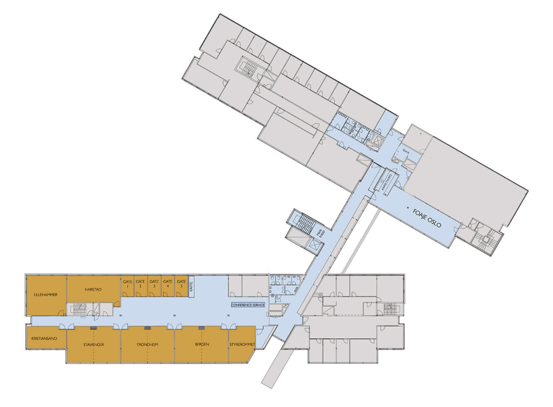 Plantegning over 3. etasje i konferanseavdelingen på Thon Hotel Oslo Airport