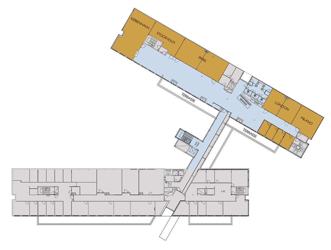 Plantegning over 4. etasje i konferanseavdelingen på Thon Hotel Oslo Airport