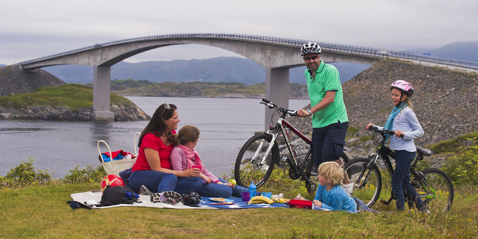 Cyclists taking a break on the Atlantic Ocean Road