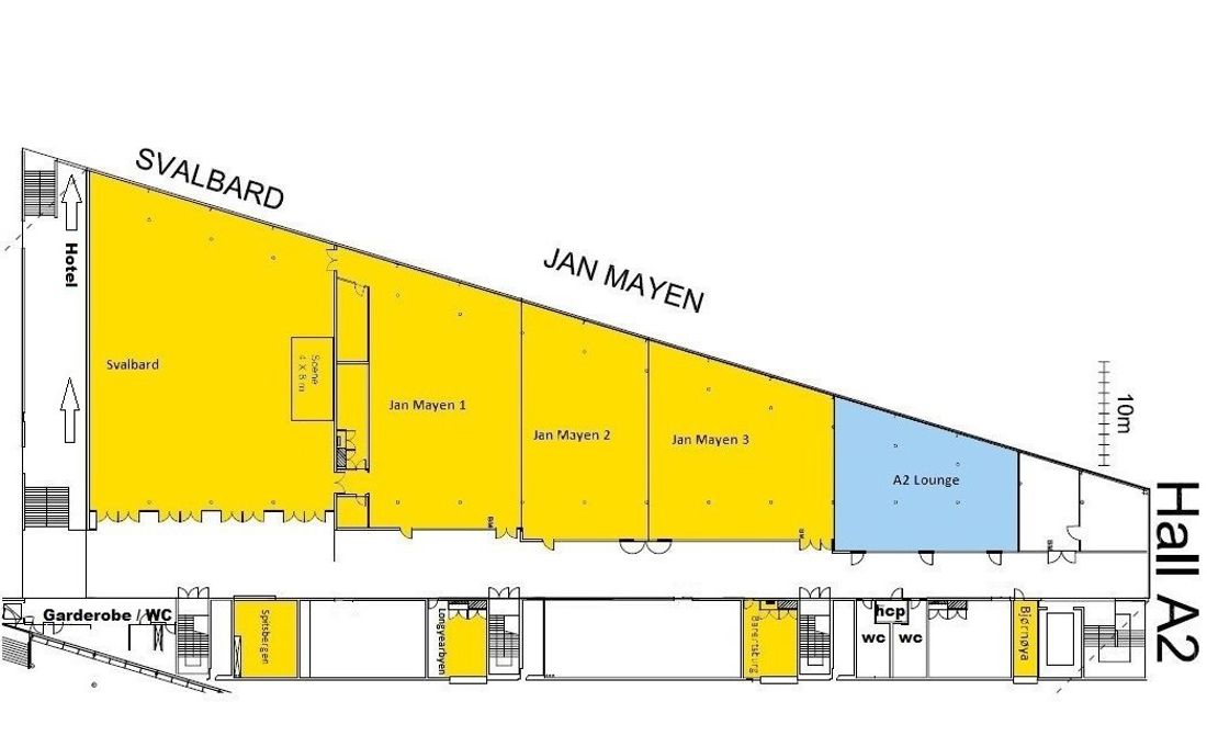 Plantegning over 2. etasje i konferanseavdelingen på Thon Hotel Arena
