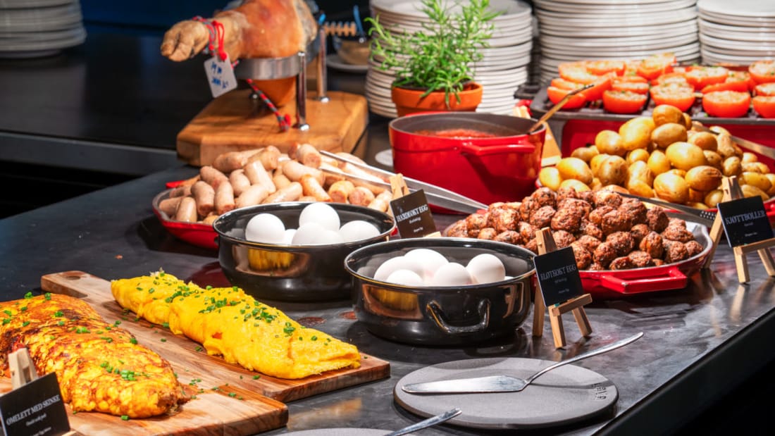 detailed image of the breakfast buffet at Thon Hotel Arena