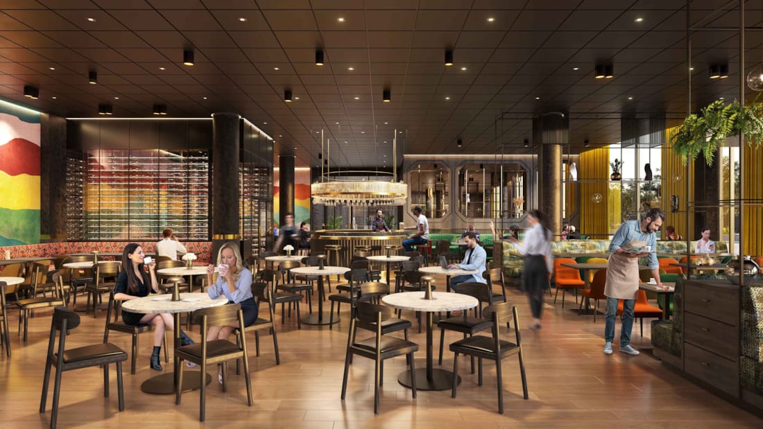 3D-illustrationsbild av restaurangen på Thon Hotel Snø