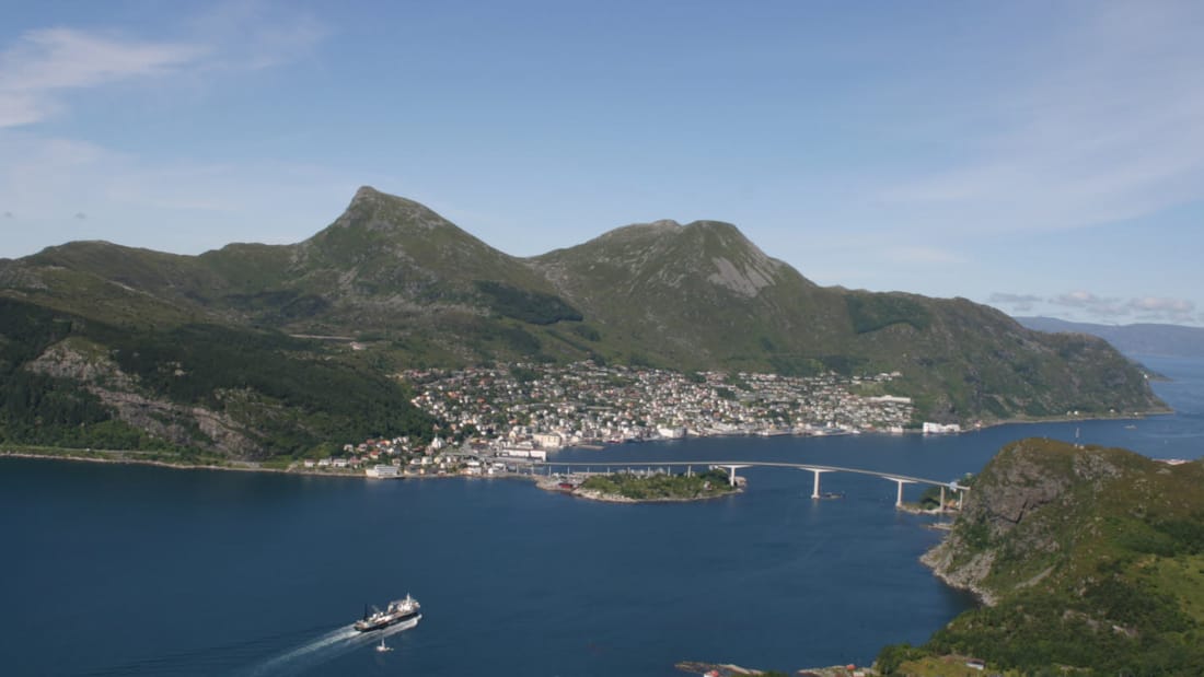 Scenic view over the coastal town of Måløy 