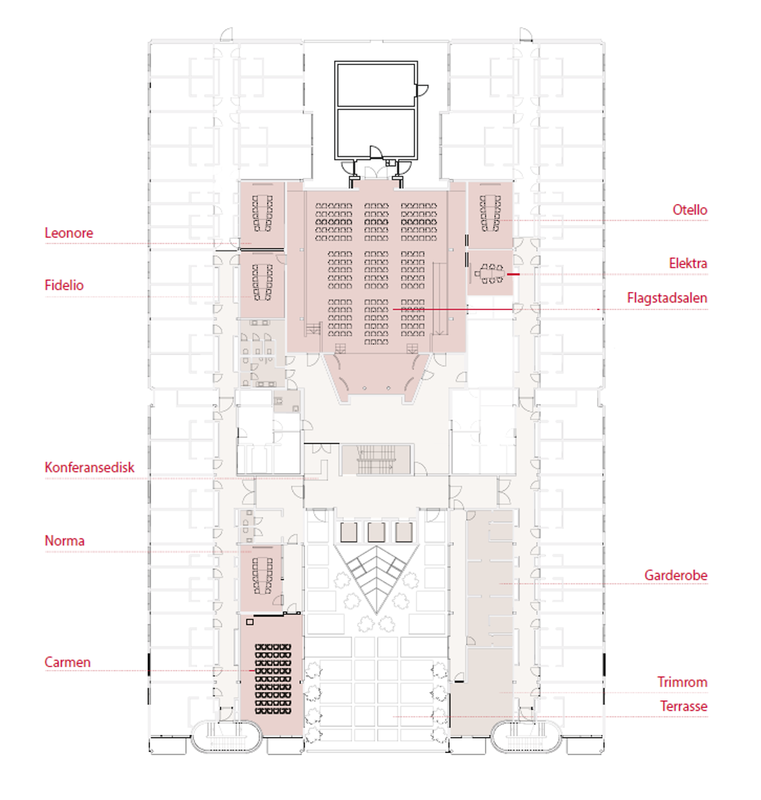 Plantegning over 4. etasje i konferanseavdelingen på Thon Hotel Opera