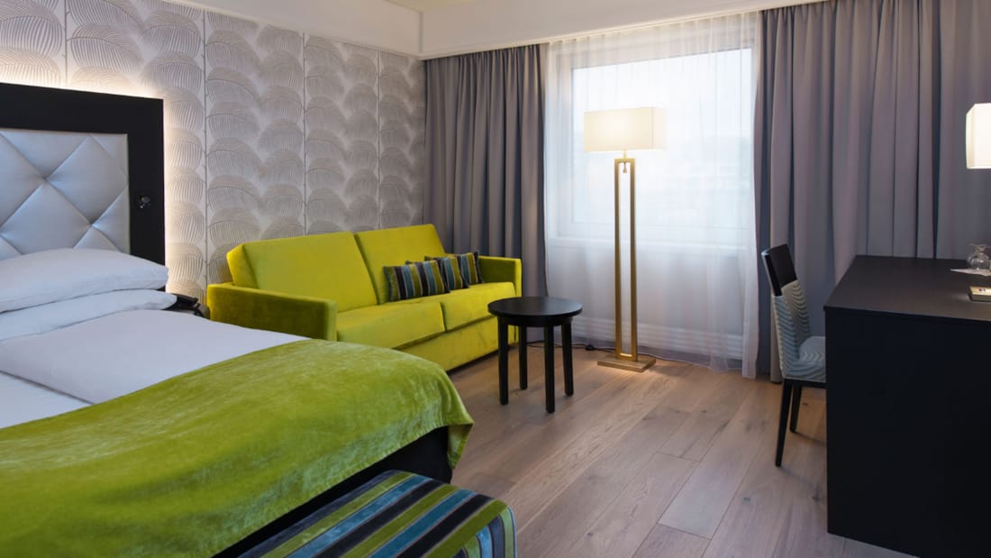 Bed in tweepersoonskamer in Thon Hotel Oslofjord in Sandvika