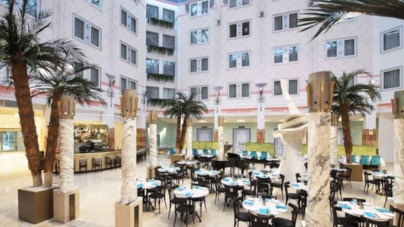 The atrium with restaurant at Thon Hotel Oslofjord in Sandvika, just outside of Oslo