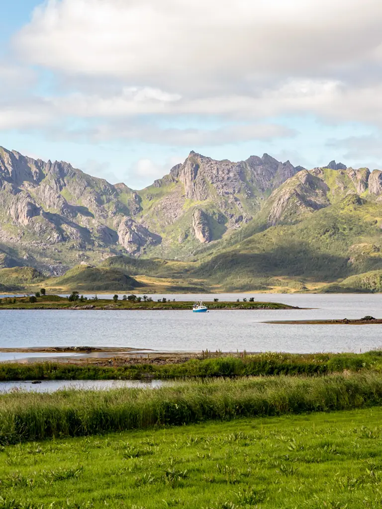 Landscape from Sortland in Vesterålen with sea and mountains in the background