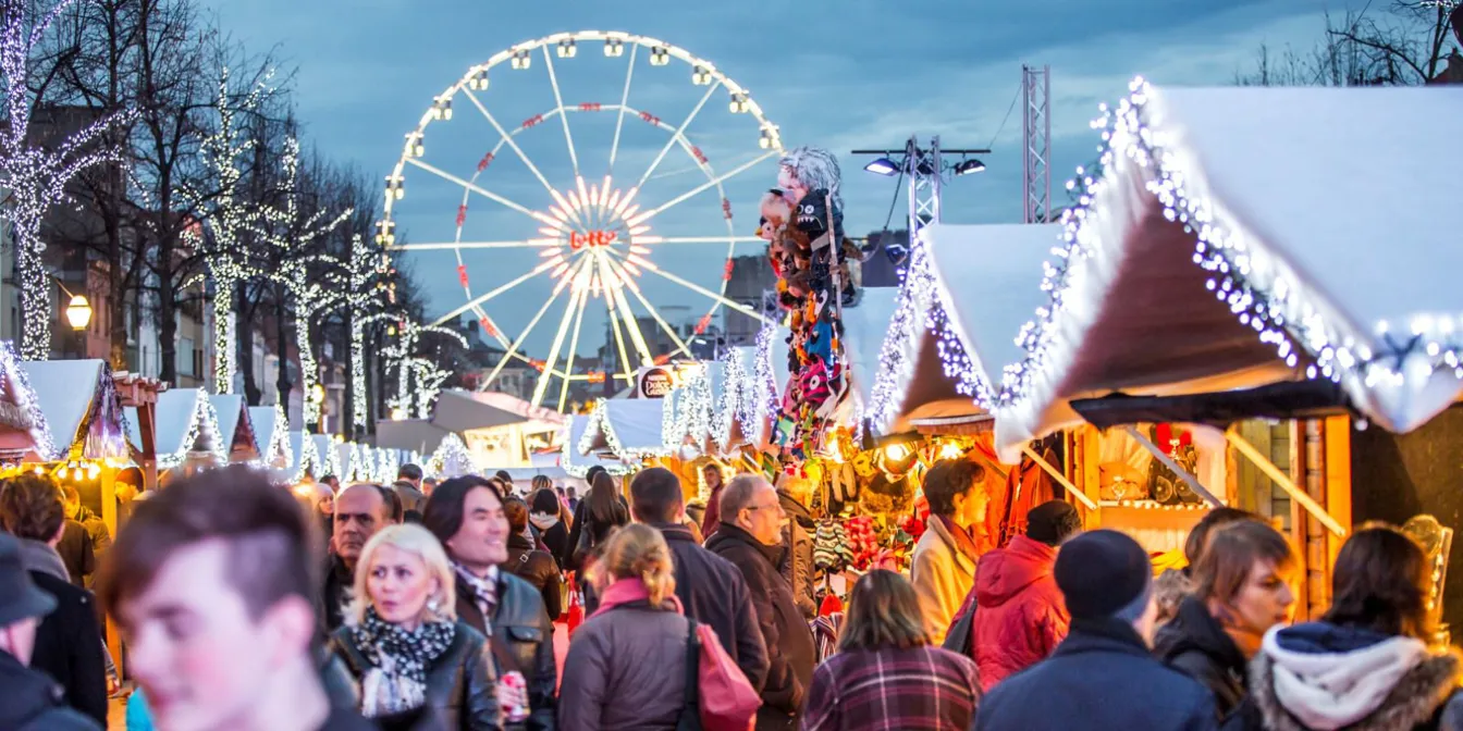 Christmas market in Brussels during the day