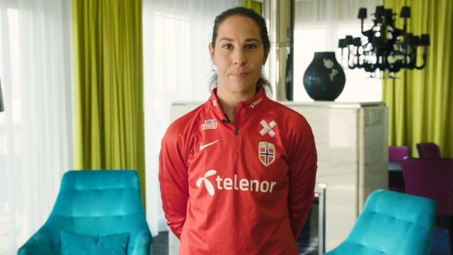 Ingrid Moe Wold football player for the Norwegian women's national team and a physiotherapist, in a hotel room