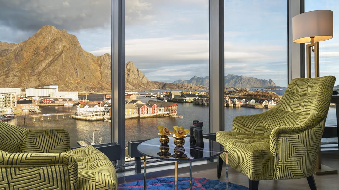 he view from the hotel rooms at Thon Hotel Lofoten in Svolvær is spectacular.