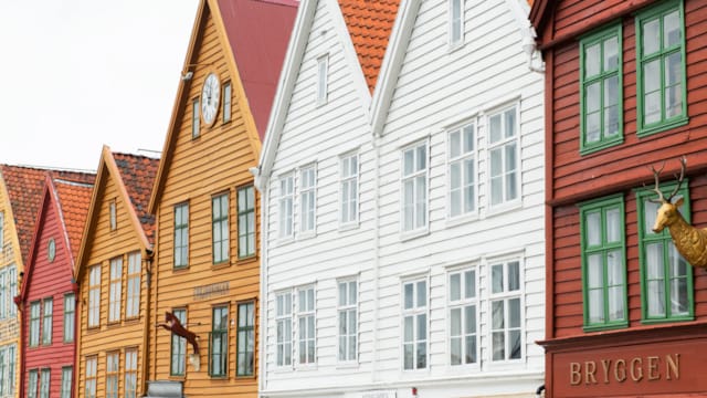 Doorsnede van de huizen op Bryggen in Bergen 