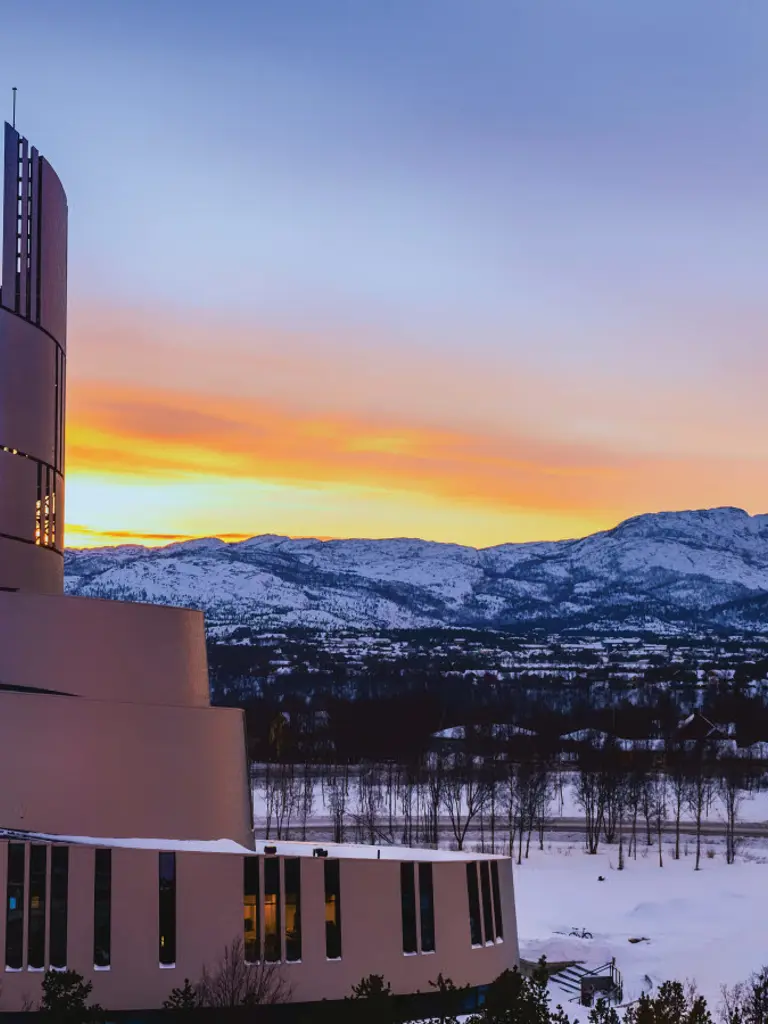 Northern Lights Cathedral at sunset.
