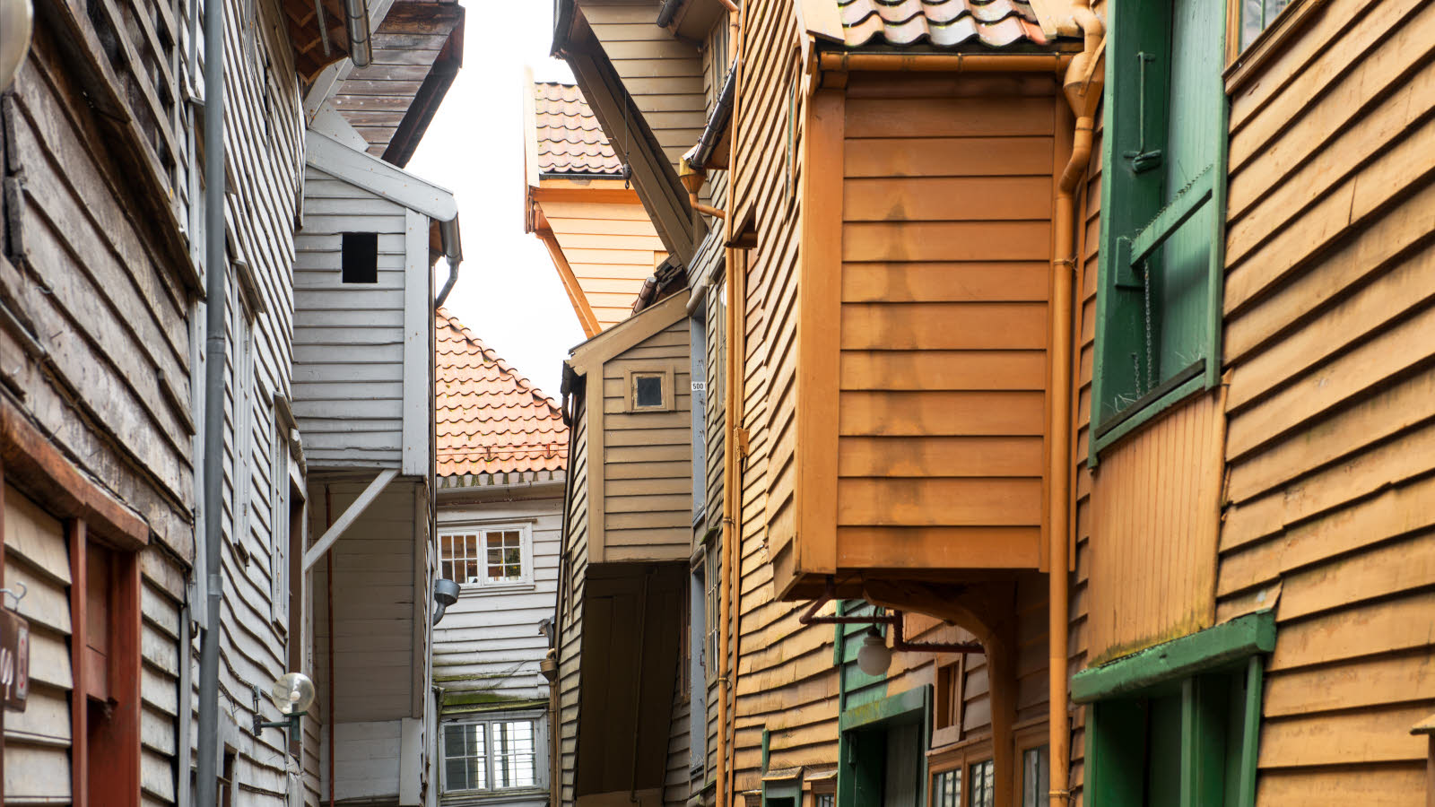 Narrow street in Bryggen, Bergen.