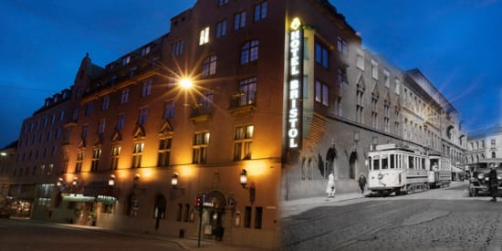 The facade of Hotel Bristol – then and now