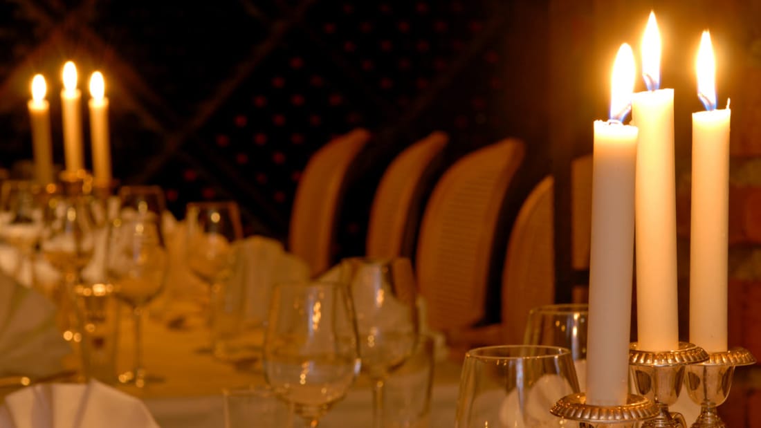 Candlelight and set tables in the restaurant